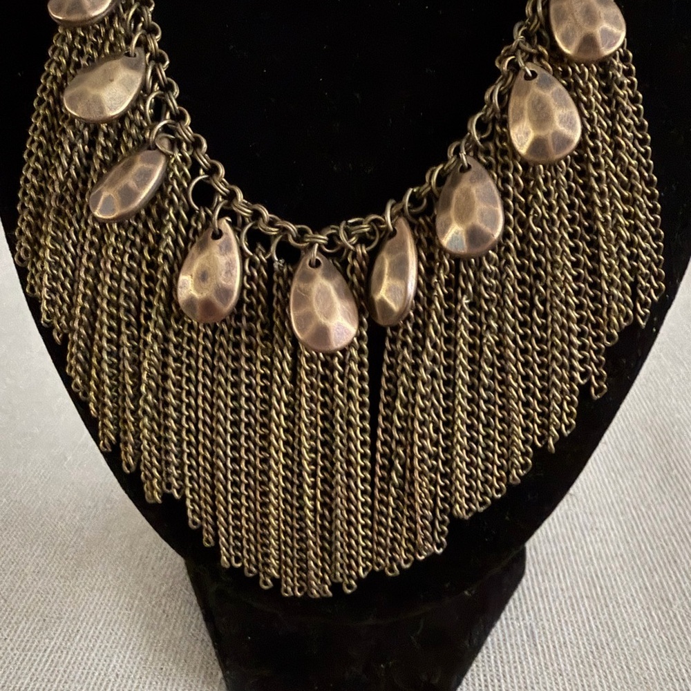 Bronze Fringe Teardrop Statement Necklace - Women Jewelry - Picture 2 of 3